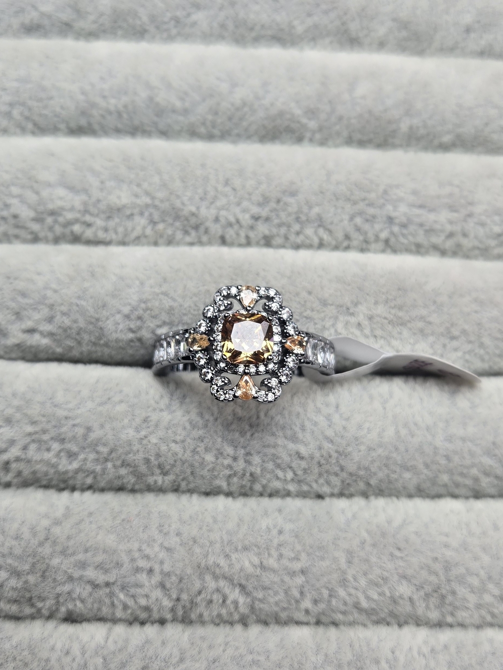 Size 9 Brown Tourmaline Champagne Colored Hematite Plated Bomb Party Ring